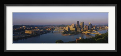 Framed High angle view of a city, Three Rivers Stadium, Pittsburgh, Pennsylvania, USA Print