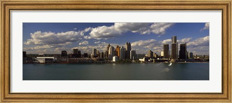 Framed Buildings at the waterfront, Detroit River, Detroit, Wayne County, Michigan, USA Print