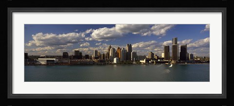 Framed Buildings at the waterfront, Detroit River, Detroit, Wayne County, Michigan, USA Print