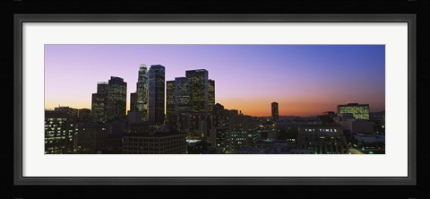 Framed Silhouette of skyscrapers at dusk, City of Los Angeles, California, USA Print