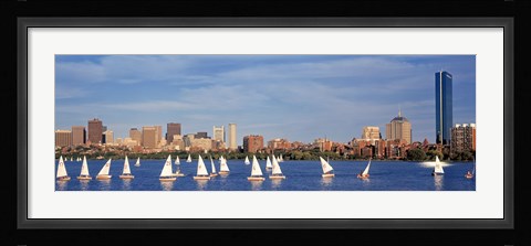 Framed View of boats on a river by a city, Charles River,  Boston Print