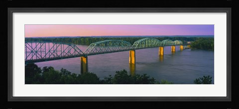 Framed USA, Missouri, High angle view of railroad track bridge Route 54 over Mississippi River Print