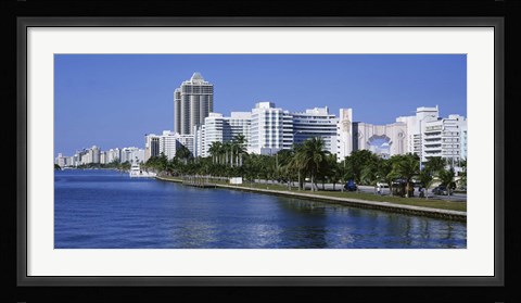 Framed USA, Florida, Miami, Miami Beach, Panoramic view of waterfront and skyline Print