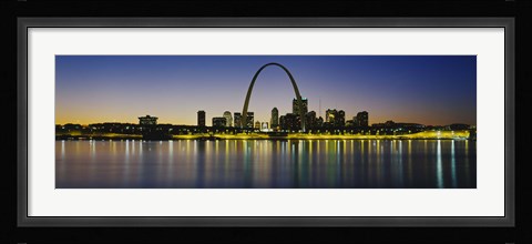 Framed City lit up at night, Gateway Arch, Mississippi River, St. Louis, Missouri Print