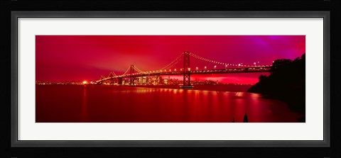 Framed Suspension bridge lit up at night, Bay Bridge, San Francisco, California, USA Print