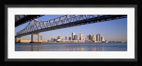Framed Low angle view of bridges across a river, Crescent City Connection Bridge, Mississippi River, New Orleans, Louisiana, USA Print