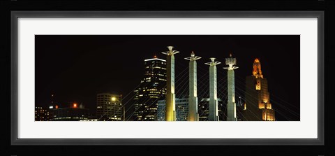 Framed Buildings lit up at night in a city, Bartle Hall, Kansas City, Jackson County, Missouri, USA Print