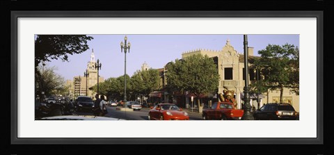 Framed USA, Missouri, Kansas, Country Club Plaza, Traffic on the road Print