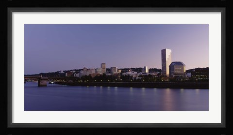 Framed Buildings on the waterfront at dusk, Portland, Oregon Print