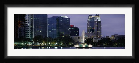 Framed Fountain in Lake Eola lit up at night, Summerlin Park, Orlando, Florida Print
