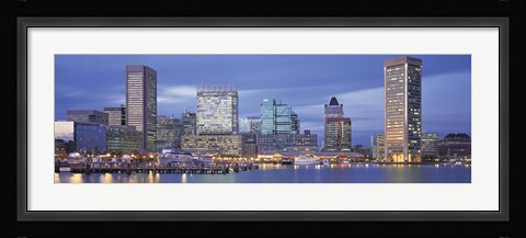 Framed Panoramic View Of An Urban Skyline At Twilight, Baltimore, Maryland, USA Print