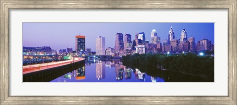 Framed Philadelphia Lit Up at Night Print