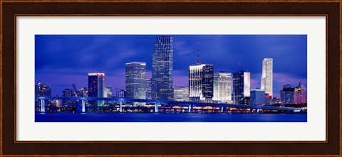 Framed Miami skyline at night, Florida Print