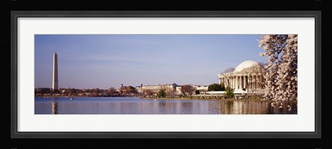Framed USA, Washington DC, Washington Monument and Jefferson Memorial, Tourists outside the memorial Print