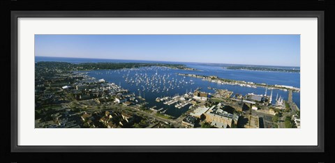 Framed Aerial view of a harbor, Newport Harbor, Newport, Rhode Island, USA Print