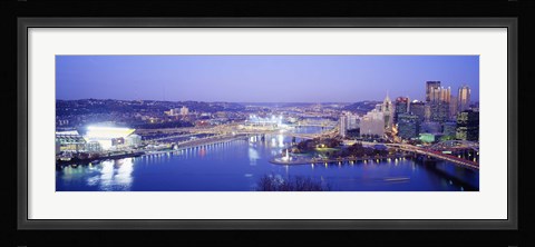 Framed Pittsburgh skyscrapers and Heinz Stadium at night Print