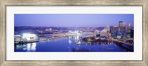Framed Pittsburgh skyscrapers and Heinz Stadium at night Print