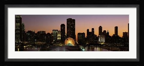 Framed Chicago skyline Lit Up at Night Print