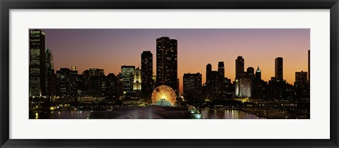 Framed Chicago skyline Lit Up at Night Print