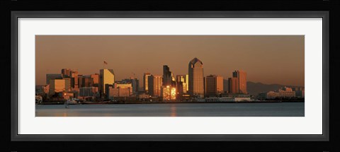 Framed San Diego Skyline at Sunset Print