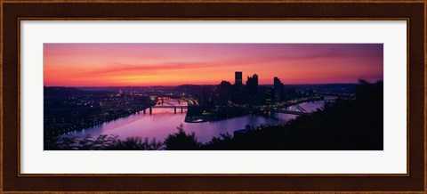 Framed Pittsburgh against a Red Sky Print