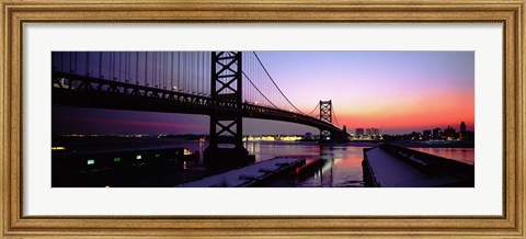 Framed Suspension bridge across a river, Ben Franklin Bridge, Philadelphia, Pennsylvania, USA Print