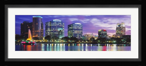 Framed Panoramic View Of An Urban Skyline At Night, Orlando, Florida, USA Print