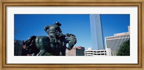 Framed Low Angle View Of A Statue In Front Of Buildings, Dallas, Texas, USA Print