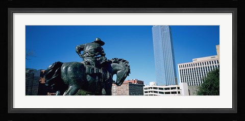 Framed Low Angle View Of A Statue In Front Of Buildings, Dallas, Texas, USA Print