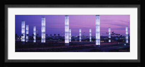 Framed Light sculptures lit up at night, LAX Airport, Los Angeles, California, USA Print