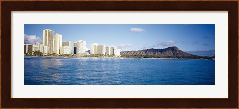 Framed Buildings at the waterfront with a volcanic mountain in the background, Honolulu, Oahu, Hawaii, USA Print