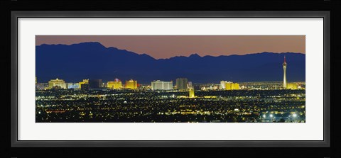 Framed Aerial View Of Buildings Lit Up At Dusk, Las Vegas, Nevada, USA Print