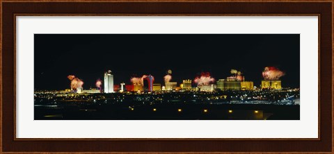 Framed Distant View of Buildings Lit Up At Night, Las Vegas, Nevada, USA Print