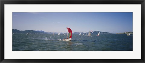 Framed Sailboats in the water, San Francisco Bay, California, USA Print