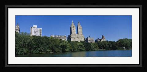 Framed Buildings on the bank of a lake, Manhattan, New York City, New York State, USA Print