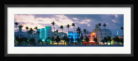 Framed Buildings Lit Up At Dusk, Ocean Drive, Miami Beach, Florida, USA Print