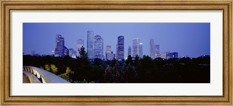 Framed Buildings lit up at dusk, Houston, Texas Print