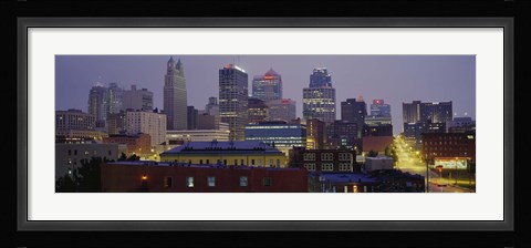 Framed Buildings lit up at dusk, Kansas City, Missouri, USA Print