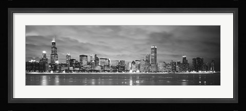 Framed Black and White view of Buildings at the waterfront, Chicago, Illinois Print