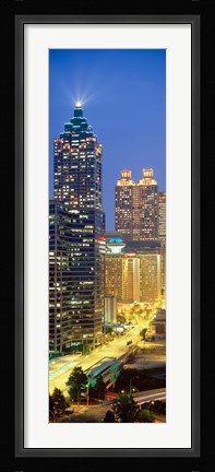 Framed Skyscrapers lit up at night, Atlanta, Georgia, USA Print