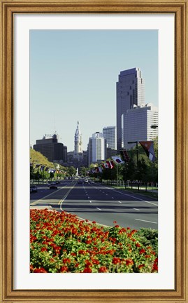 Framed Buildings in a city, Benjamin Franklin Parkway, Philadelphia, Pennsylvania, USA Print