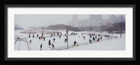 Framed Group of people ice skating in a park, Bicentennial Park, Chicago, Cook County, Illinois, USA Print
