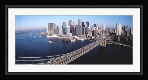 Framed Aerial View Of Brooklyn Bridge, Lower Manhattan, NYC, New York City, New York State, USA Print