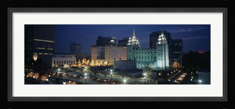 Framed Temple lit up at night, Mormon Temple, Salt Lake City, Utah, USA Print