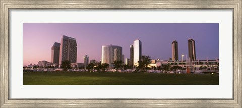Framed Marina Park And Skyline At Dusk, San Diego, California, USA Print