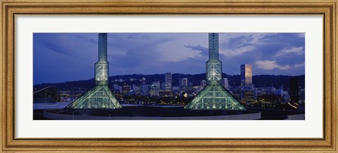 Framed Towers Lit Up At Dusk, Convention Center, Portland, Oregon, USA Print
