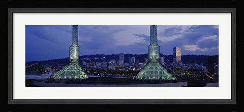 Framed Towers Lit Up At Dusk, Convention Center, Portland, Oregon, USA Print