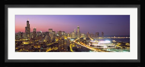 Framed Pink and Purple Sky Over Chicago at Night Print