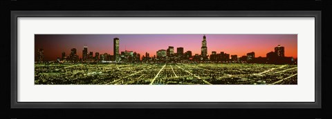 Framed USA, Illinois, Chicago, High angle view of the city at night Print