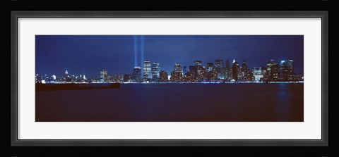 Framed Lower Manhattan, Beams Of Light, NYC, New York City, New York State, USA Print